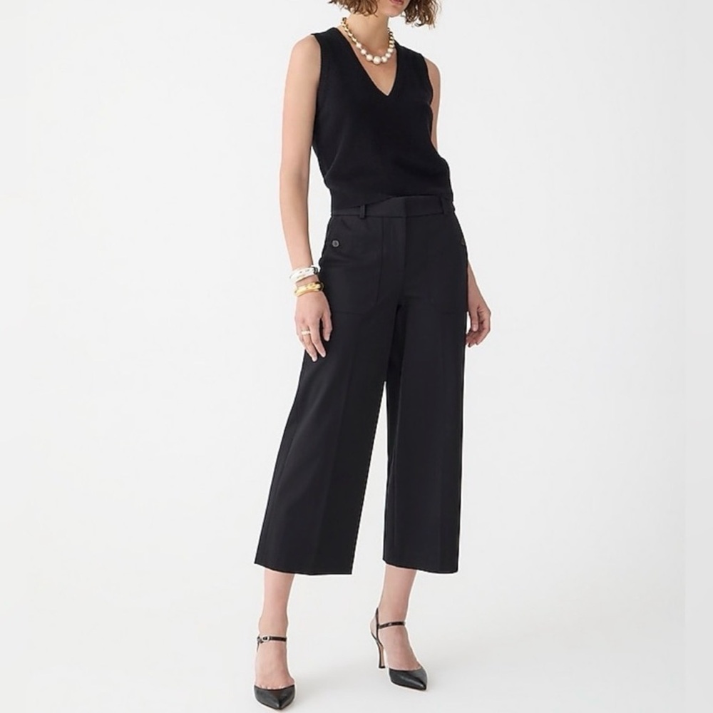 J. Crew Women's Petite Sydney Black Wide-Leg Pants in Bi-Cotton Blend - Size 6P